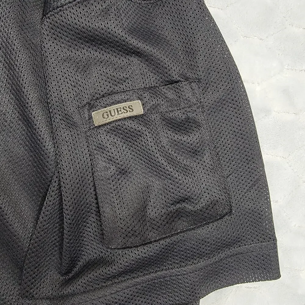 Guess American Tradition Mens L Black V Neck Mesh Jersey Shirt Sleeve Pocket - Picture 4 of 9